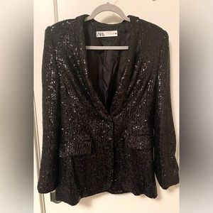 Zara fitted black sequin blazer size L blogger’s favorite sold out